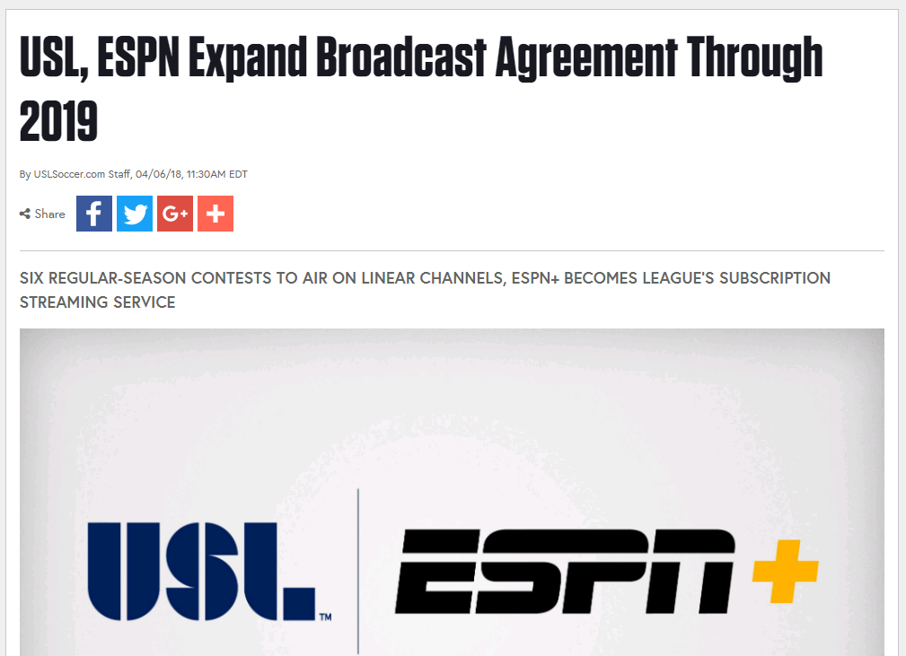 USL changing live streaming services to new ESPN+ subscription service
